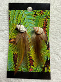 HC 03: Feather and antique shell earring clips
